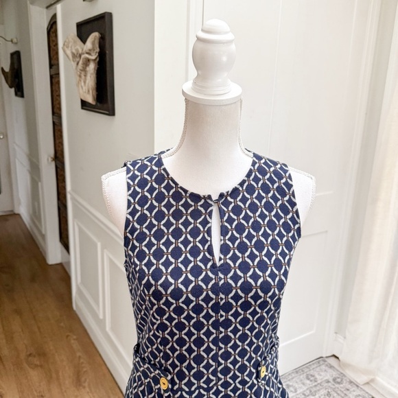 Tabitha Anthropologie Womens Navy Geometric A Line Mini Dress Size 4 Retro Chic - Picture 4 of 15
